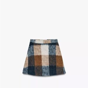 Zara Plaid Mini Skirt in Blue and Brown